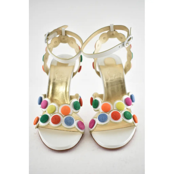 Christian Louboutin Smartissima 100 White Multi Ankle Strap Sandal Heel Pump 38 - Picture 5 of 11
